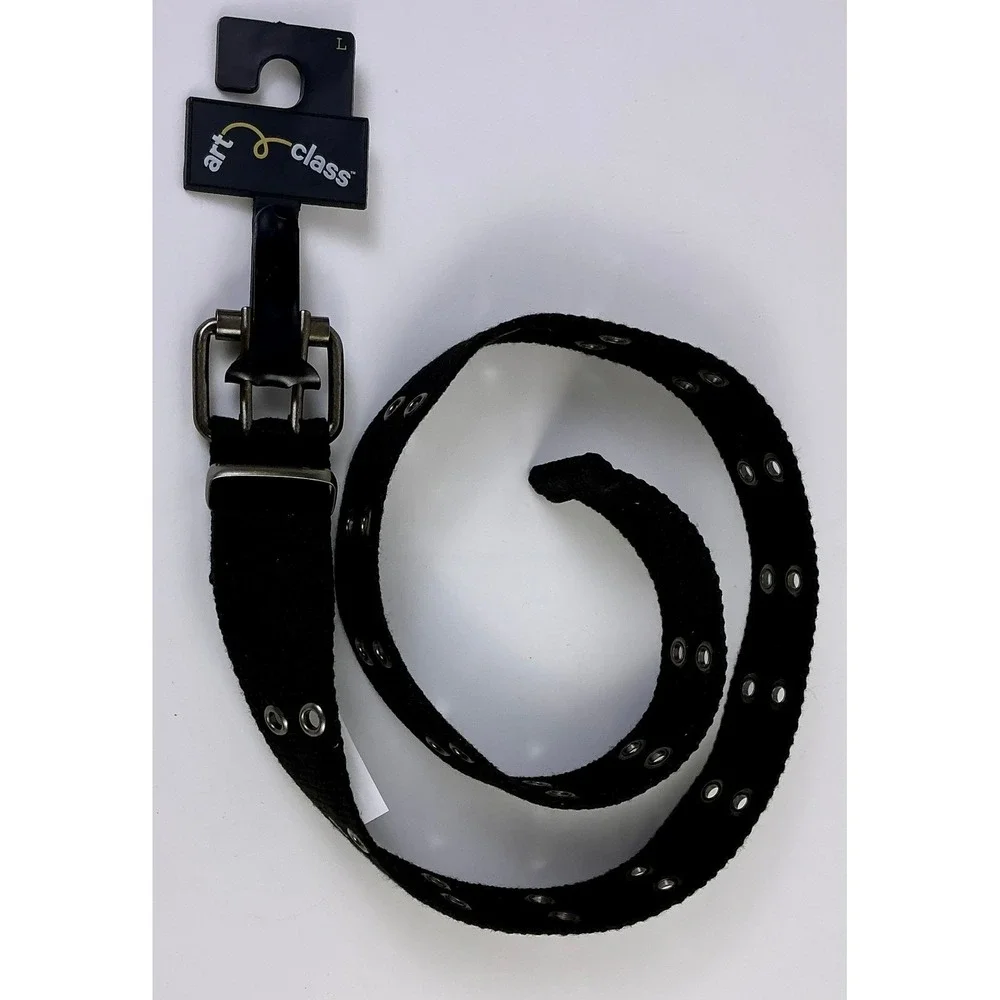 2 Art Class Kids Black Canvas Grommet Belt Size‎ Large Adjustable Metal Buckle